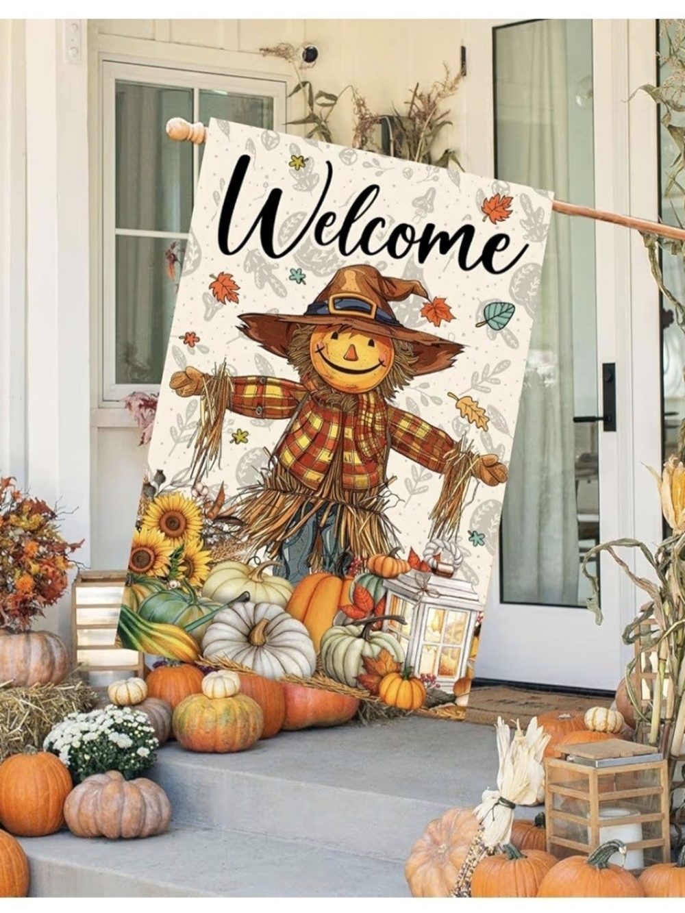 Welcome Harvest Scarecrow Garden And Home Flag Set Of 2 #1284 - Picture 6 of 9